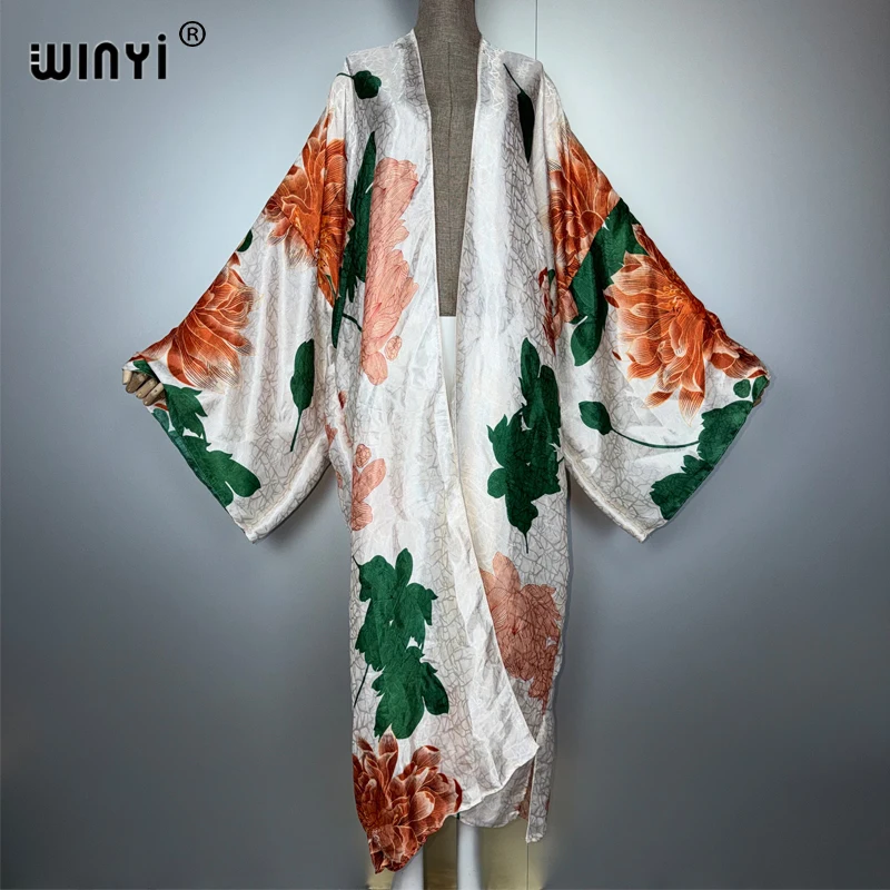 WINYI boho imprimé kimonos robes longues pour femme Cardigans tenues de plage caftan plage couvrir robe de soirée musulman maxi manteau