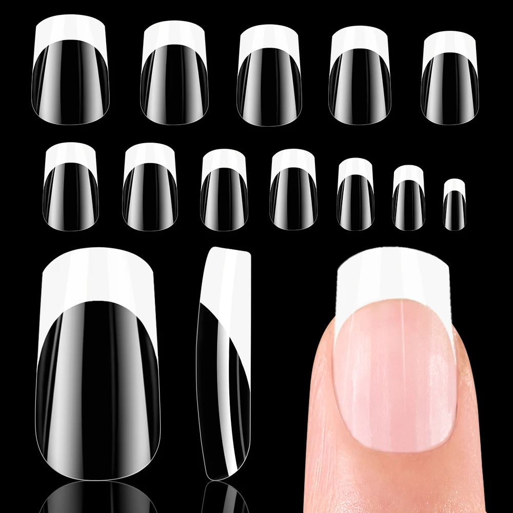 120 peças pontas de unhas de gel macio francês transparente e branco quadrado cobertura completa prensa-em unhas falsas pontas finas e grossas para mulheres e meninas *