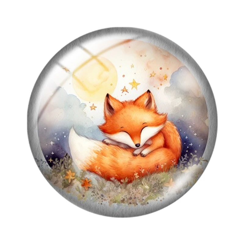 Watercolor  lovely and happy fox 10pcs 12mm/16mm/18mm/25mm Round Photo Glass Cabochon Demo Flat Back Making findings image 3