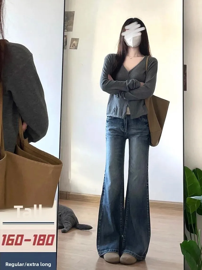 

Extended Version Low Waist Flared Jeans Women Autumn Winter American Sle Not Legging Slimming 75 Tall Women Floor-Leng...