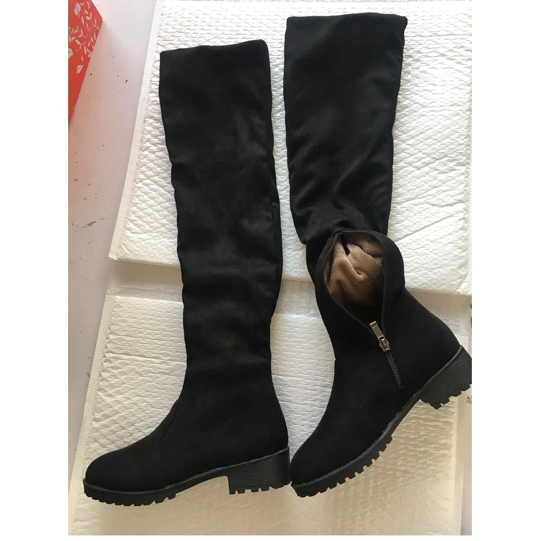 REAVE CAT 2022 Autumn Over Knee High Boots Fur Fashion Shoes 4cm High Heels Soft Flock Stretch Botas Big 43