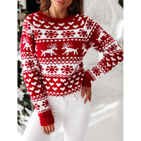 New Autumn Winter Knitted Sweater Women's Round Neck Pullover Christmas Elk Snowflake Long Sleeve Knitted Sweater