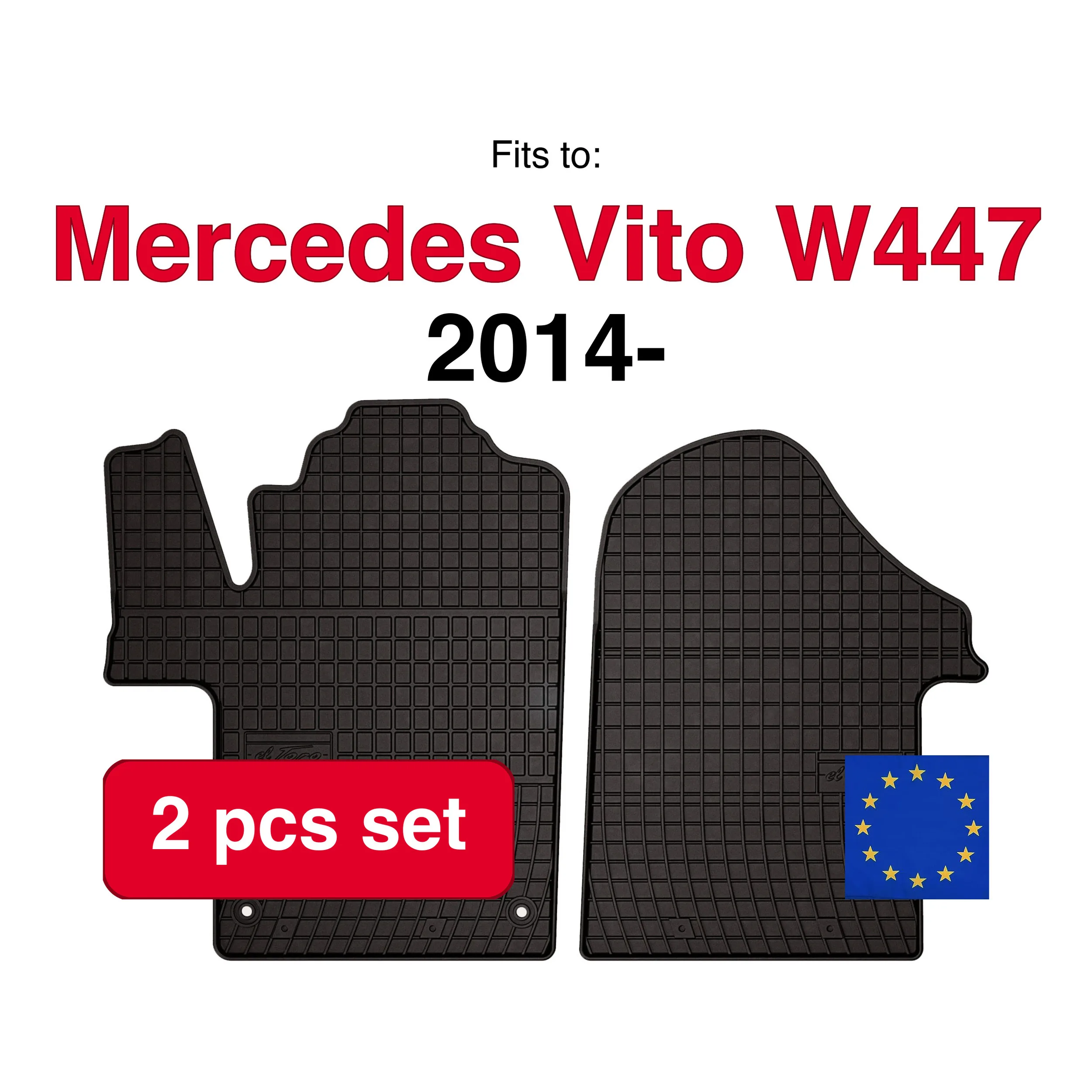 Rubberen autokleedklappen voor Mercedes Vito W447 delivery Row (2014-) - Zwart passend (2 stuks)