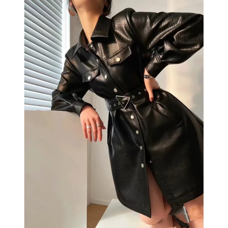 

Women's Leather Garment Woven Plaid High-grade Leather Garment Temperament OL Wind Sheepskin Coat