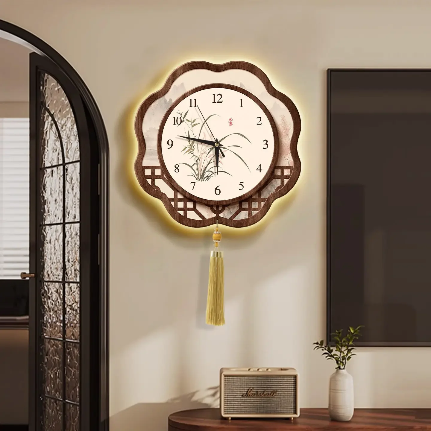 V8 aesthetic restaurant decorative wall clock - creative silent clock with premium lighting for living room