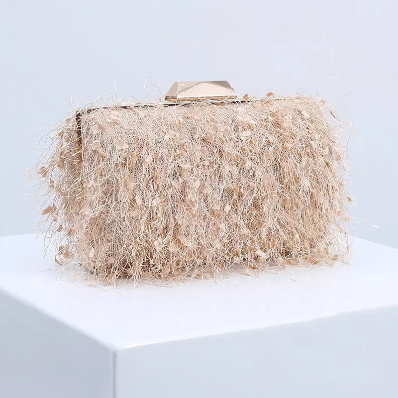 Pink Bag Fashion Tassesl Clutch Bag Women Cute Fluffy Purse Elegant Crossbody Chain Shoulder Wedding Party Bag Female Handbag