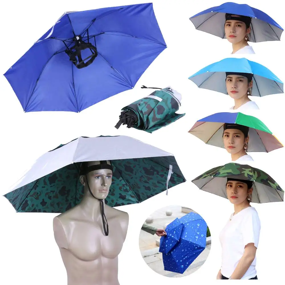 69/95cm Outdoor Portable Rain Umbrella Hat Foldable Fishing Sunshade Headwear Cap Waterproof Camping Fishing Beach Sun Hat