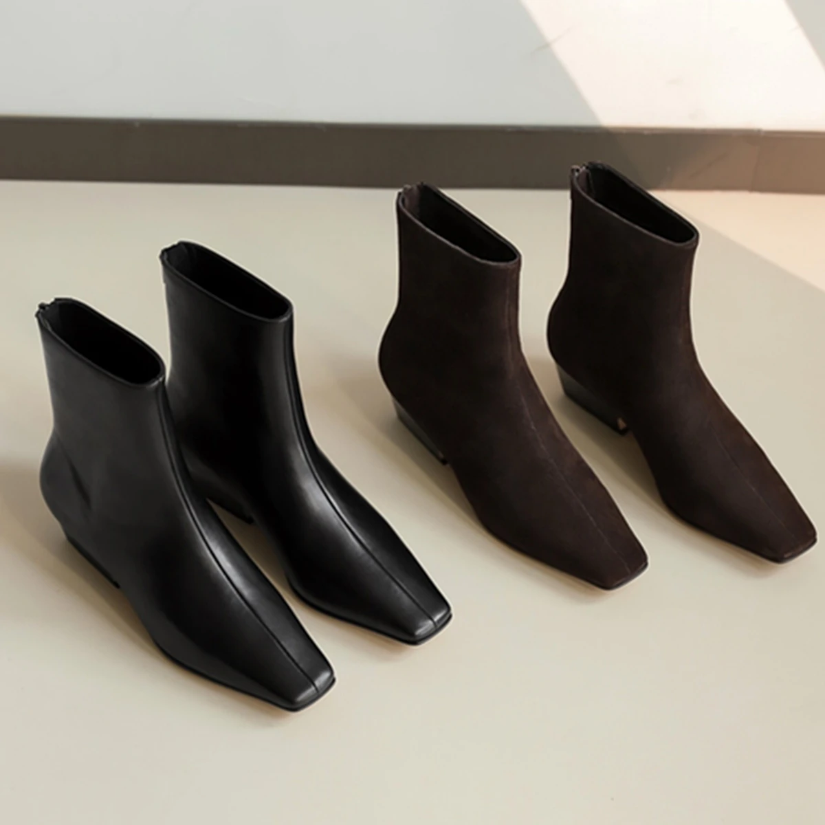 

Jenny&Dave 2026 Spring Autumn British Minimalist Genuine Leather Square Toe Boots Women Fashion Ladies Ankle Boot Shoes Women