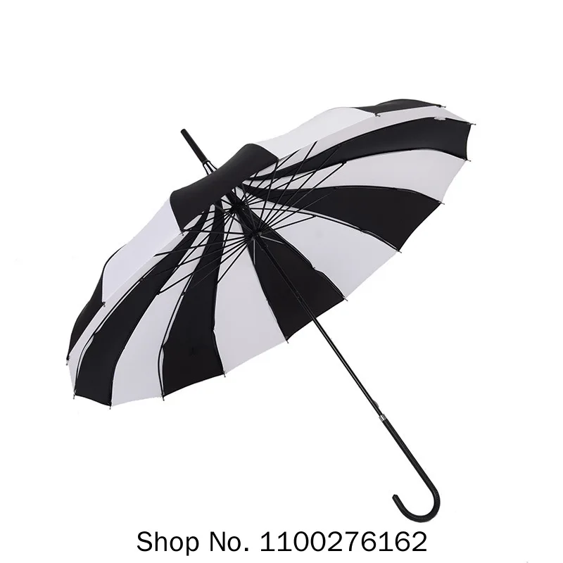 

10pcs Creative Design Black And White Striped Golf Umbrella Long-handled Straight Pagoda Umbrella