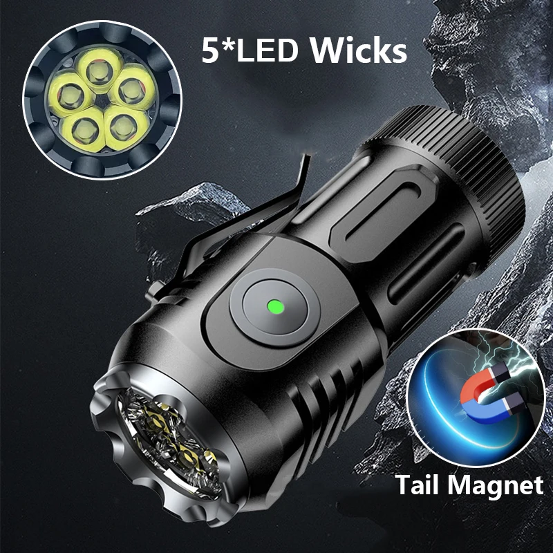 5*Wicks Mini Rechargeable Led Flashlight With Usb Charging Edc Waterproof Aluminum Torch Tail Magnet Cap Clip Portable Lighting