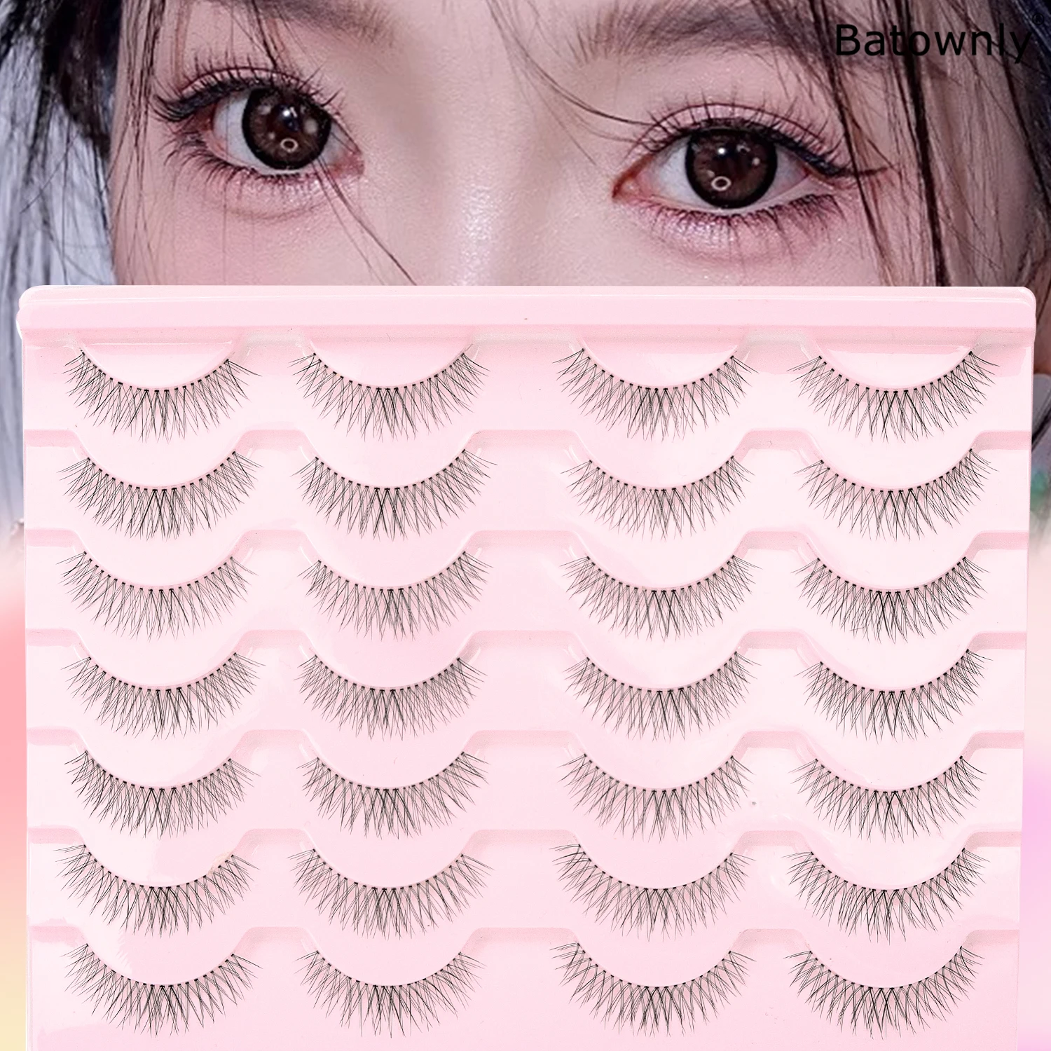 14 Paar natürliche künstliche Wimpern für Mädchen, Gruppe, U-förmiges, handgezogenes Haar, Manga-Augen, künstliche Wimpern im japanischen und koreanischen Stil