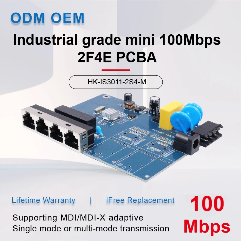 

Industrial grade mini 100Mbps 2F4E Ethernet switch 1 * 9 PCBA board with 2*100Mbps SFP ports+4*100Mbps RJ45 ports