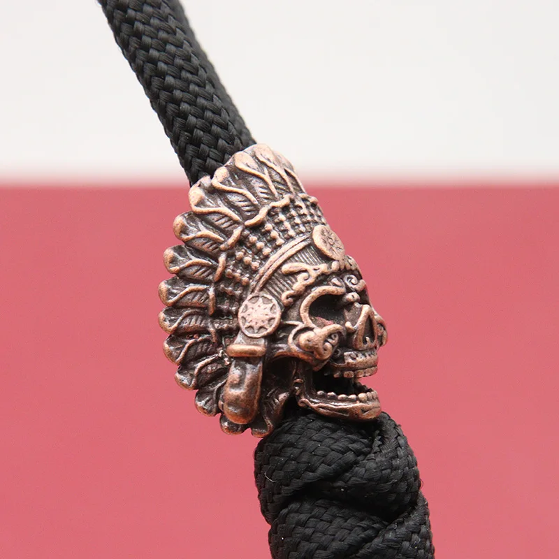 African Tribal Chief Pharaoh Skull Head Brass Knife Beads EDC Outdoor DIY Paracord Woven Bracelets Lanyard Pendants Accessories