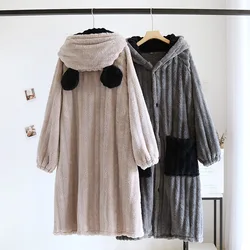 New autumn and winter couples coral fleece nightgown flannel thickened bathrobe men and women long robe home service robes gift