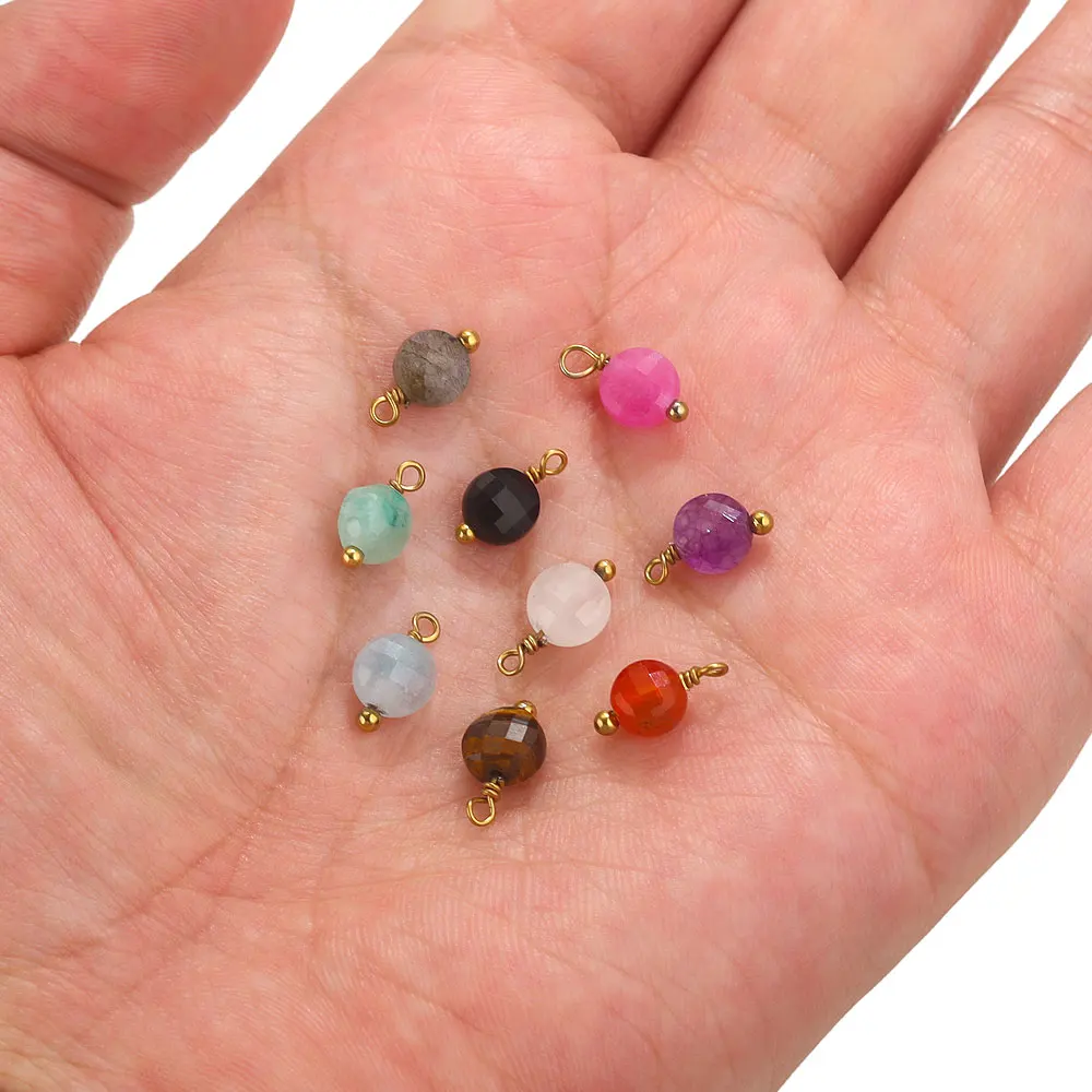 10pcs Natural Stone Round Small Charms For Earring Makings Findings Stainless Steel Needles DIY Jewelry Charms Supplies Parts