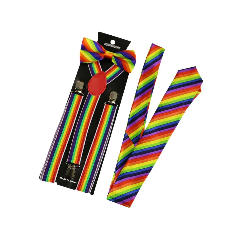 Bretelles élastiques réglables à rayures, 3 pièces, pour pantalons en jean, bretelles réglables, accessoire de Costume de fête unisexe
