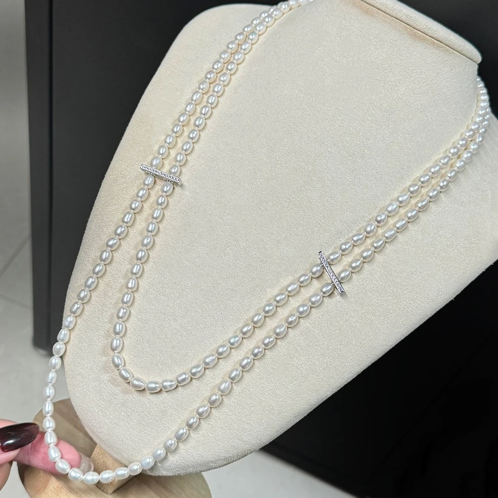 

Double Layer Pearl Necklace Sweater Chain with 5-6mm High Luster Real Pearls 14K Gold Filled Exclusive Original Design Jewelry