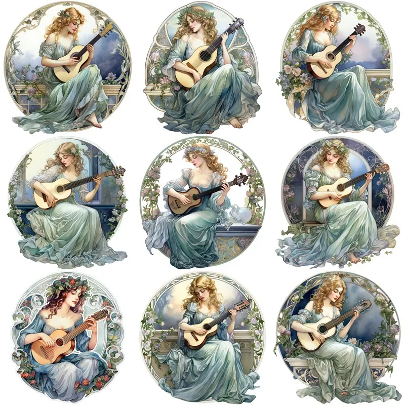 12Pcs/Pack Girl Playing Guitar Sticker DIY Craft Scrapbooking Album Junk Journal Decorative Stickers