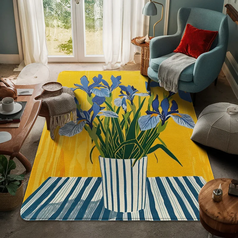 

Ins Internet Popular Abstract Art Plant Large Floor Mat Morandi Color Door Mat Living Room Non-slip Cafe Bedroom Dual-use