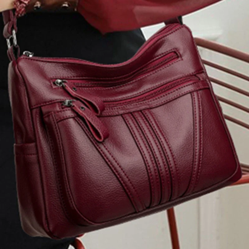 2025 Women's Underarm Shoulder Bag Wine Red Pu Leather Multi Pocket Female Medium Handbag Ladies Elegant Commuter Crossbody Bags