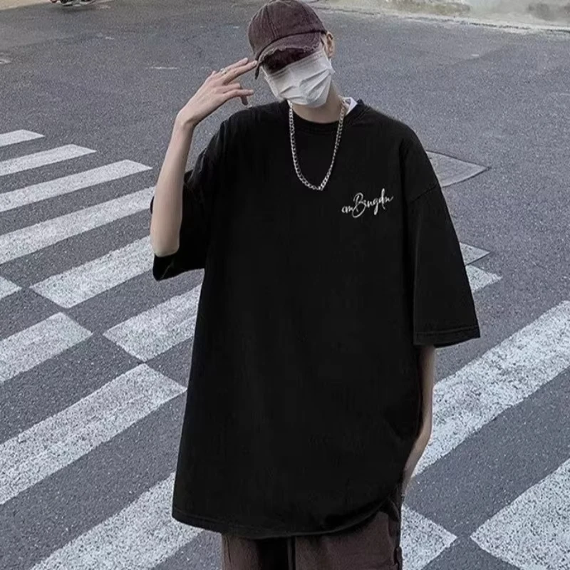 

motorcycle 2025 Summer men's and women's T-shirts Korean casual loose letters star signature printing versatile T-shirts