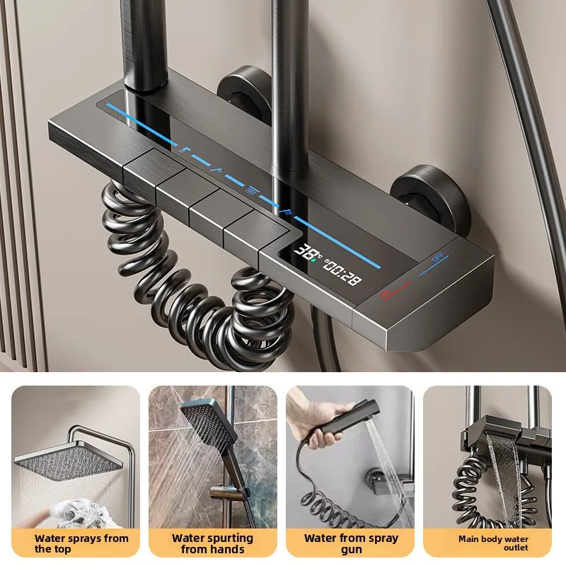Concealed Bathroom Shower System Complete Thermostatic Digital Display High Pressure Overhead Spray Cold Hot Shower Bathroom