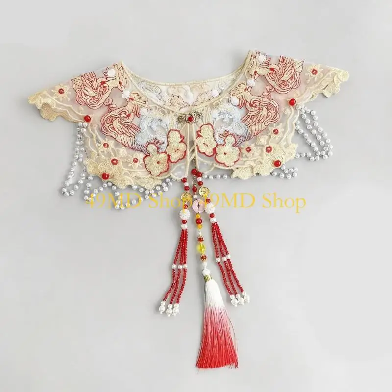 49MD Yunjian Shawl Floral Tasseled Collar Distinctive Aesthetic Red Flower