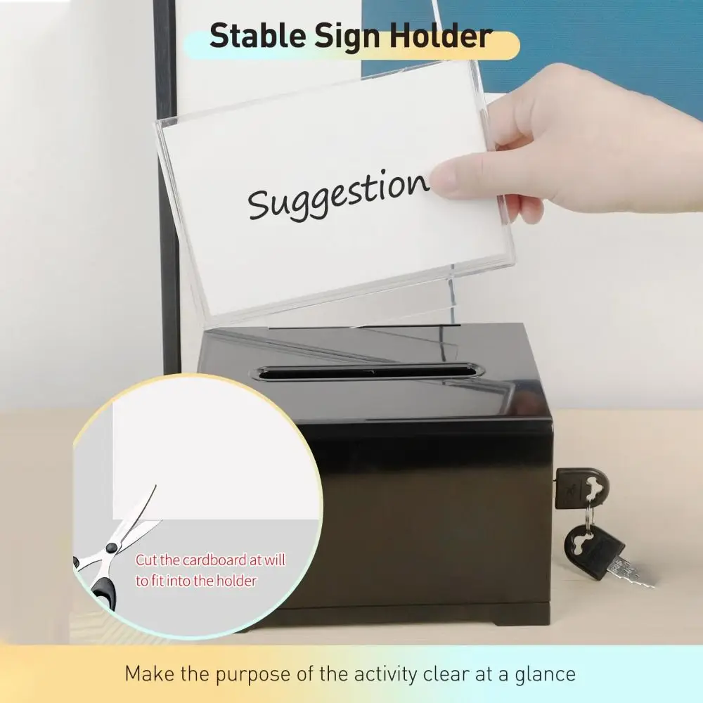Plastic Container With Lock and Sign Holder Suggestion Box Solid Acrylic Ballot Box Durable Piggy Bank Fundraising
