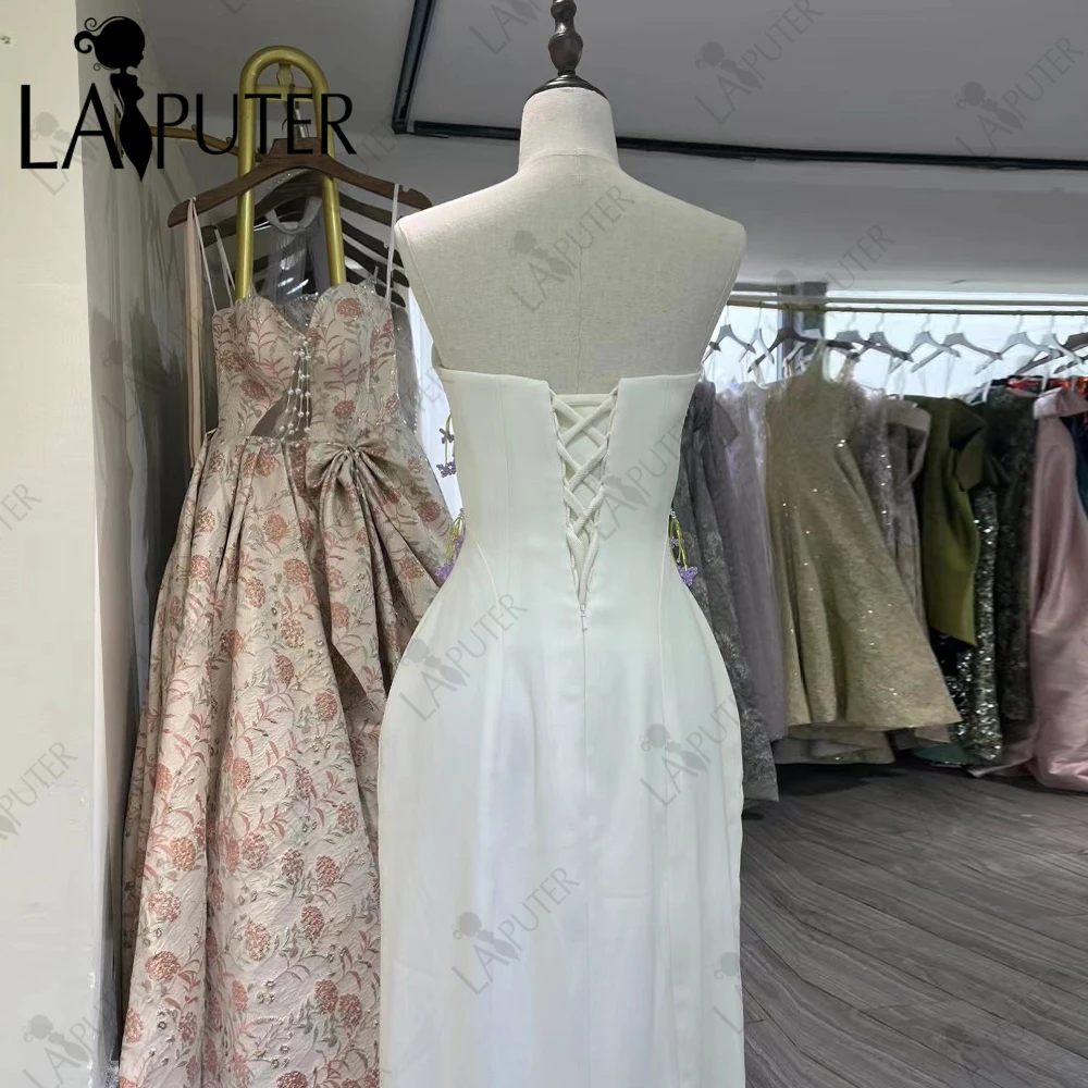 베이지 댄스 파티 드레스 2024 Strapless 크리스탈 열 이브닝 가운 작은 포도 보라색 구슬 펜던트 여자 연예인 드레스
