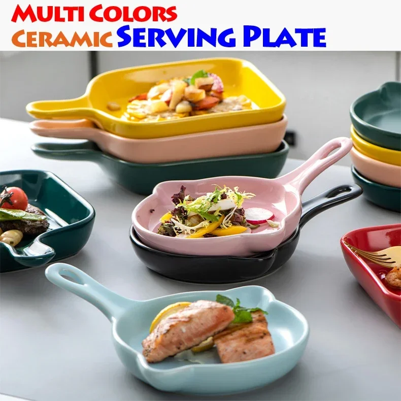 Nordic Ceramic Serving Plate Handle Food Dish Set Dishwasher Microwave Oven Creative Cute Noodle Salad Meal Container Tableware