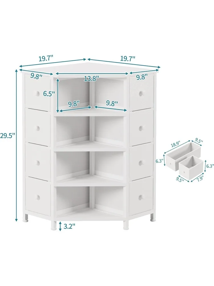 8 Drawers Corner Dresser with Storage Fabric Drawers and Open Shelves for Small Space，Bedroom，Entryway，Living Room(White)