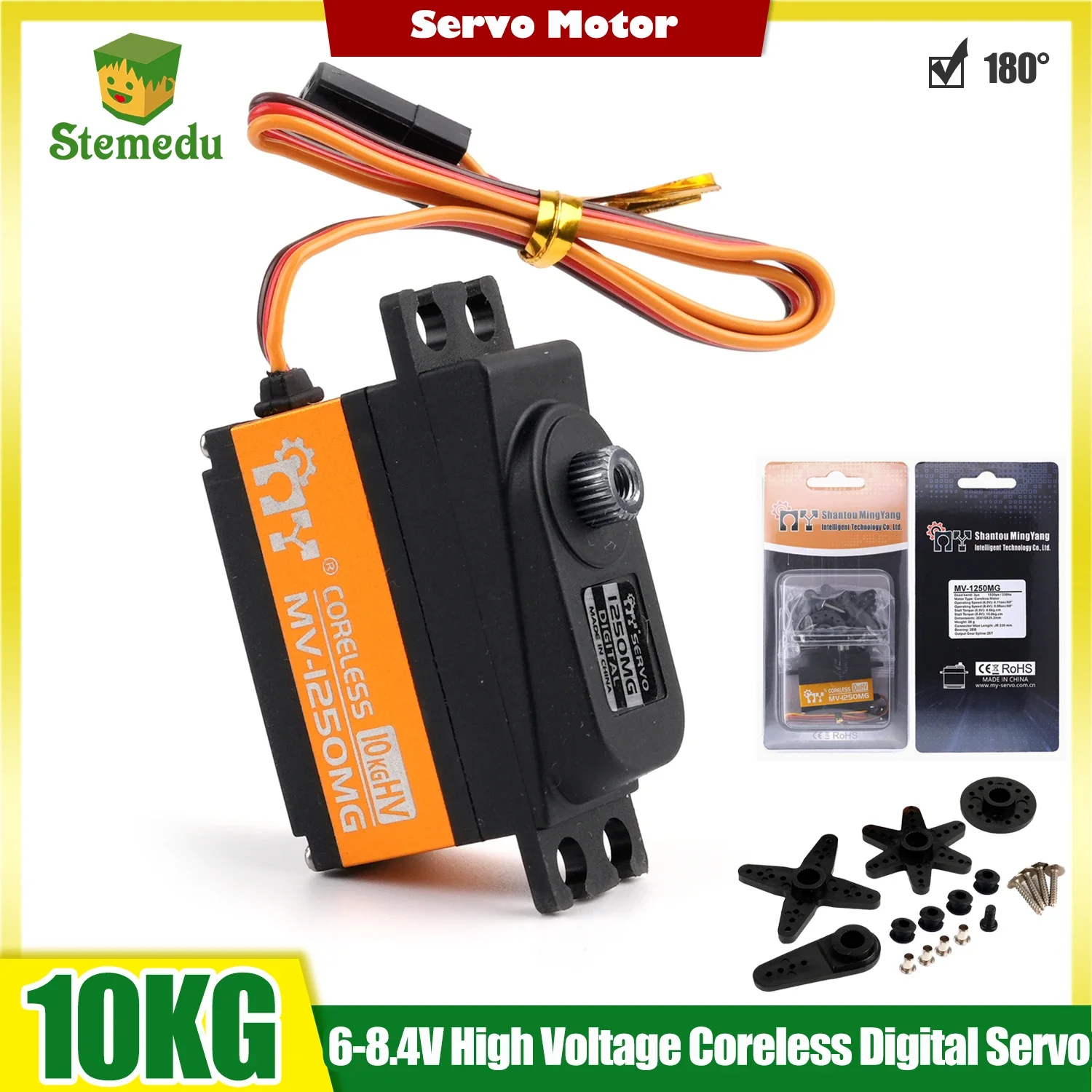10kg servo de baixo perfil hv 8.4v MV-1250MG coreless metal engrenagem servo motor digital para drone rc carros aeronaves sobre esteiras (1/2/4 peças)