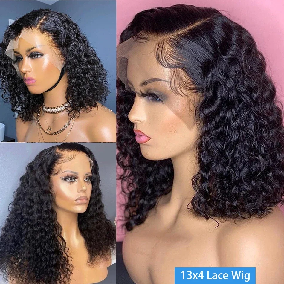 Water Curly Wave 13x4 Lace Frontal Wig 28 30 32 Inch Human Hair Brazilian 13x4 Front Bob Wig 14 16 Inch Human Hair For Women