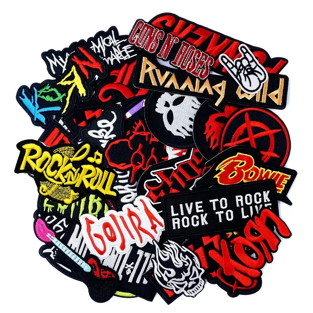 50Pcs/Lot BAND DIY Apparel Sewing Supplies Patches Cloth Embroidered Applique Sewing Clothes Accessories Patch ROCK Parche