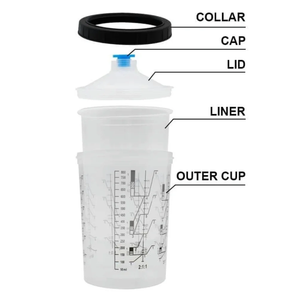 200ml Disposable Spray Cup Kit 10-Pack Includes Outer Cup Liners Lids Seals and Collar for No-Clean For Paint Handling