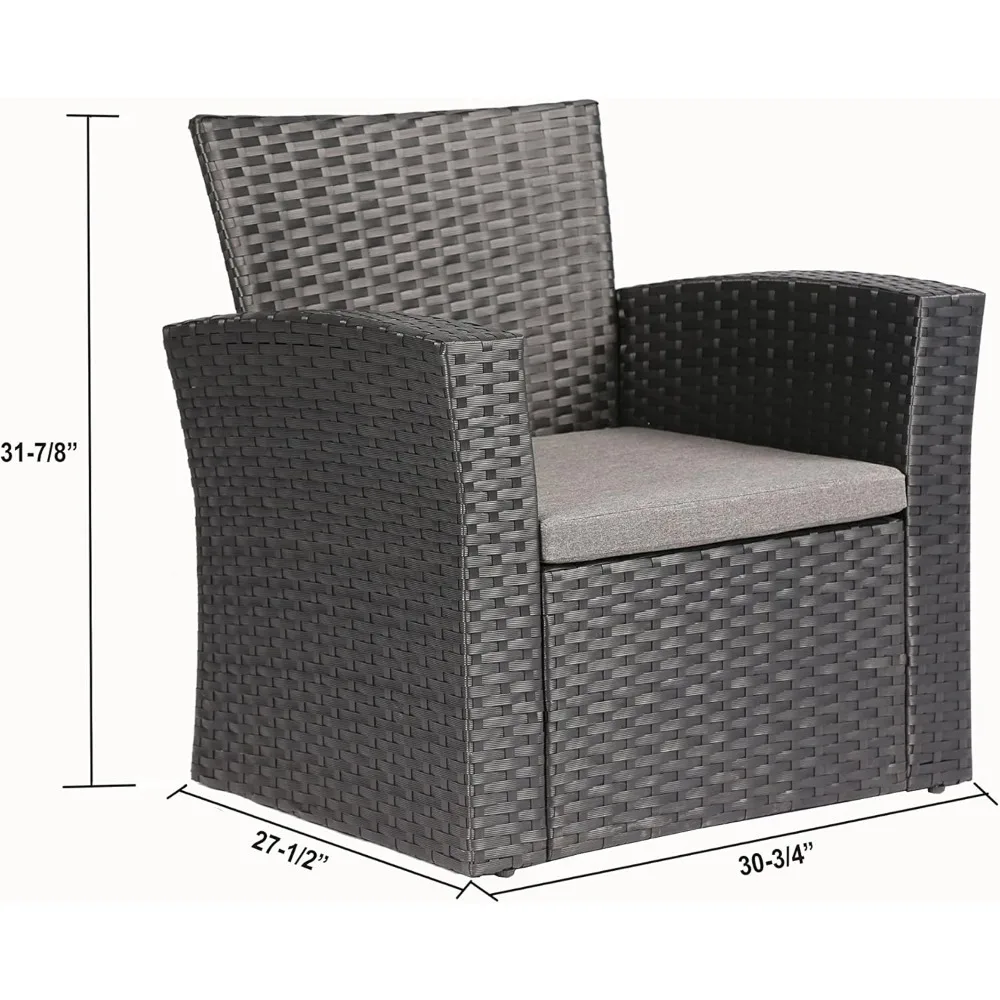 4 Pieces Outdoor Furniture Complete Patio Cushion Wicker P.E Rattan Garden Set, Full, Black