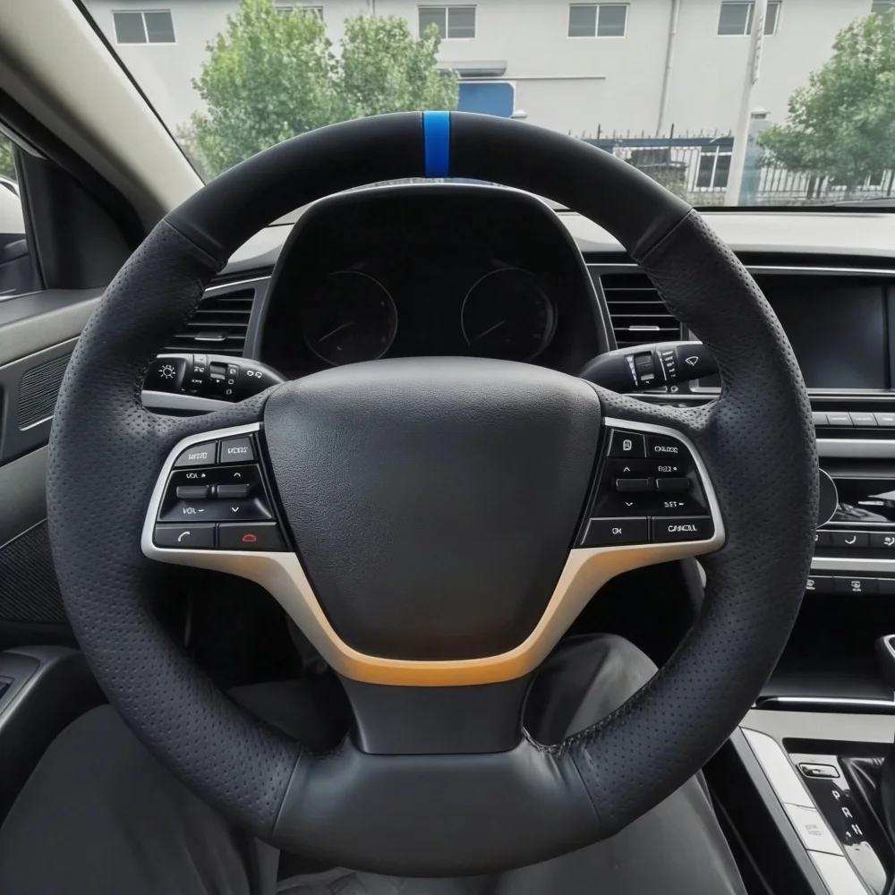 

Чехол на руль из натуральной кожи ручной работы с противоскользящим покрытием для Hyundai Solaris Elantra 4 (2016-2017, 2018-2020)