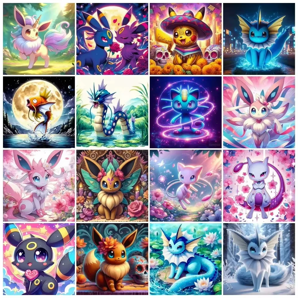 

Pokemon Umbreon Eevee DIY Round Diamond Art Painting Kit Crafts Fantasy Eevee Cartoon Animal Mosaic Cross Stitch Home Decor Gift