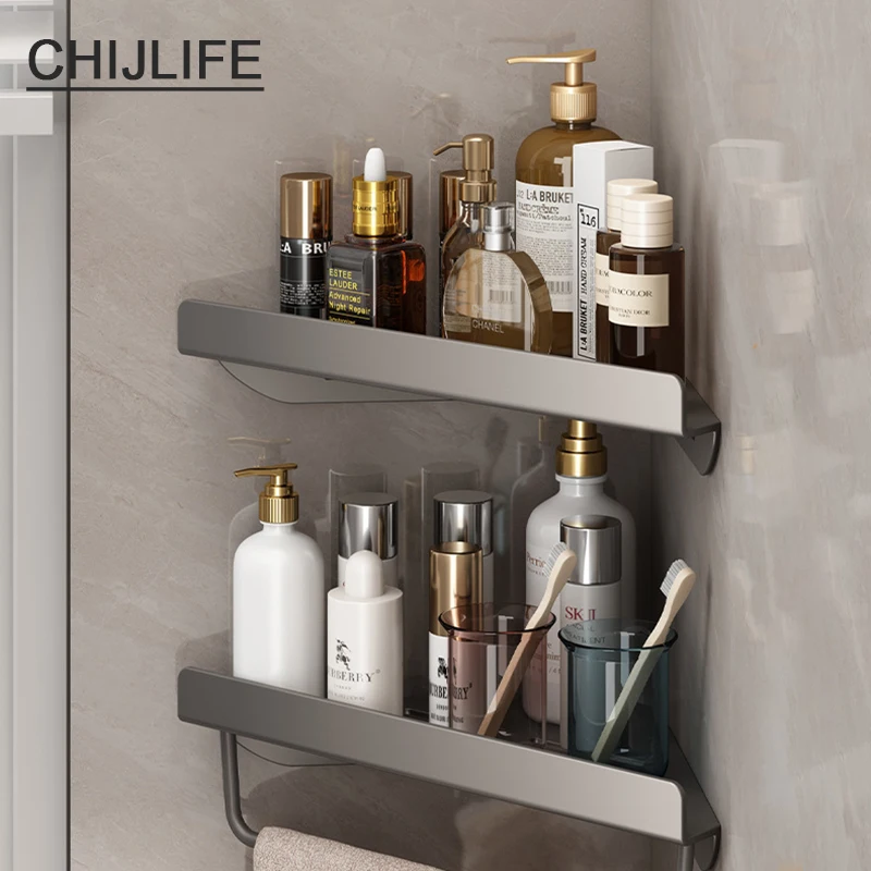 Aluminum Alloy Bathroom Shelves No-Drill Shampoo Makeup Storage Holder Kitchen Organizer Wall Shelf Bathroom Accessories