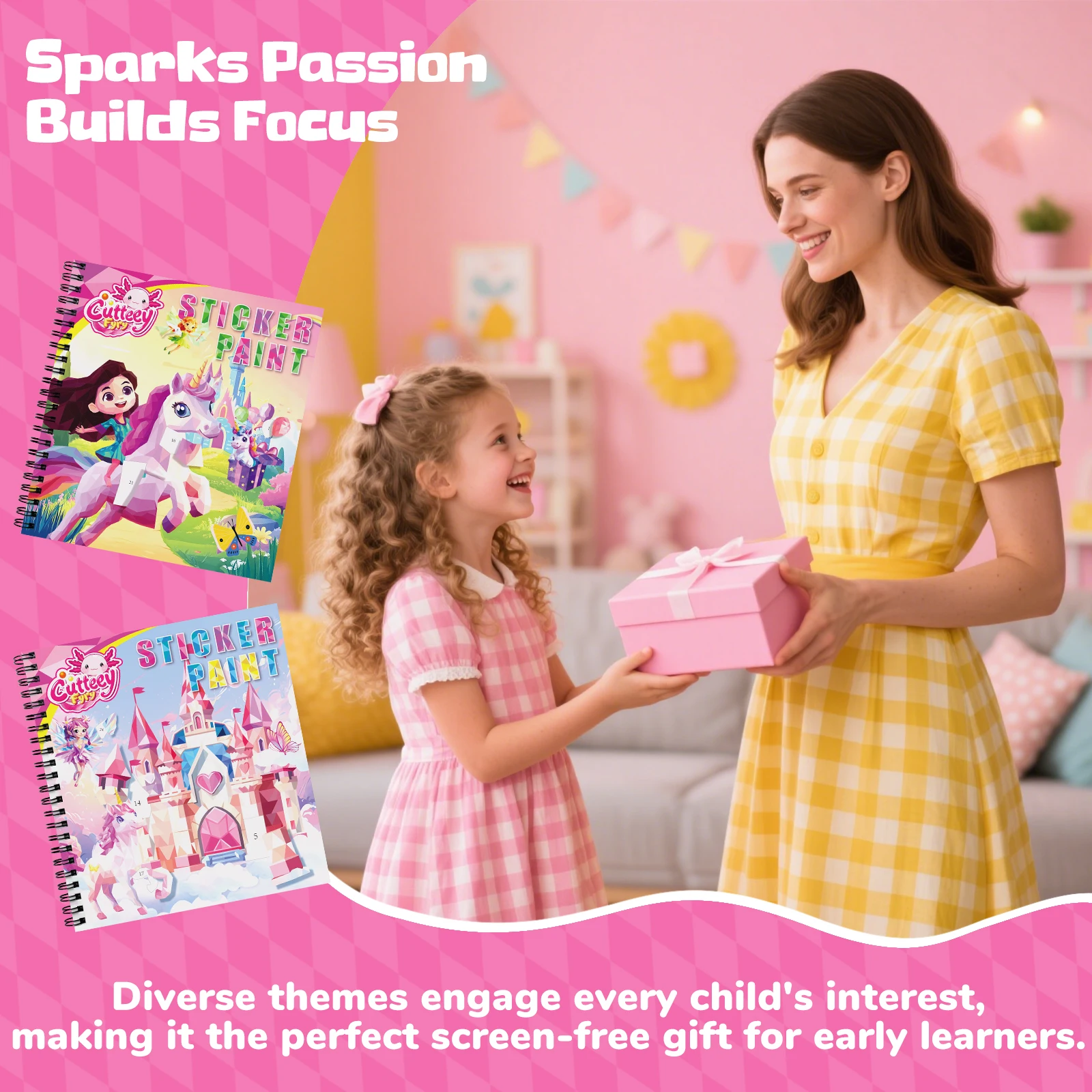 1/3/6PCS Sticker Paint Story Books for Kids Ages 4-10 Unicorn Mermaid Animals Designs Paint Sticker by Numbers Kids Gifts