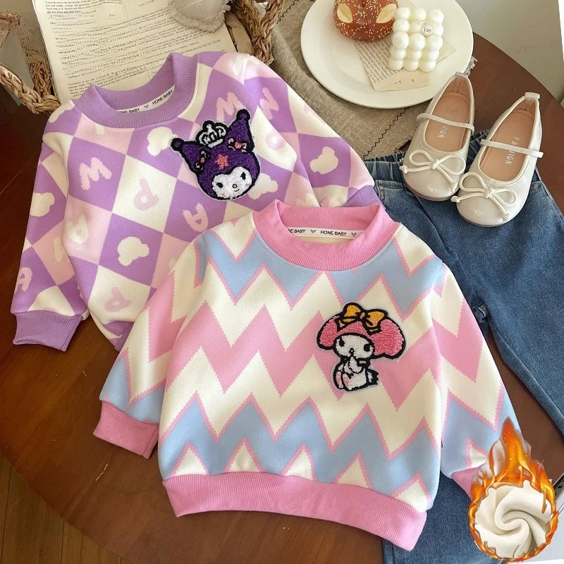 

Kawaii Kuromi My Melody Sanrio Student Cute Cartoon Plus Velvet Hoodie Children Comfortable Warm Clothes Blouse Gift for Kids