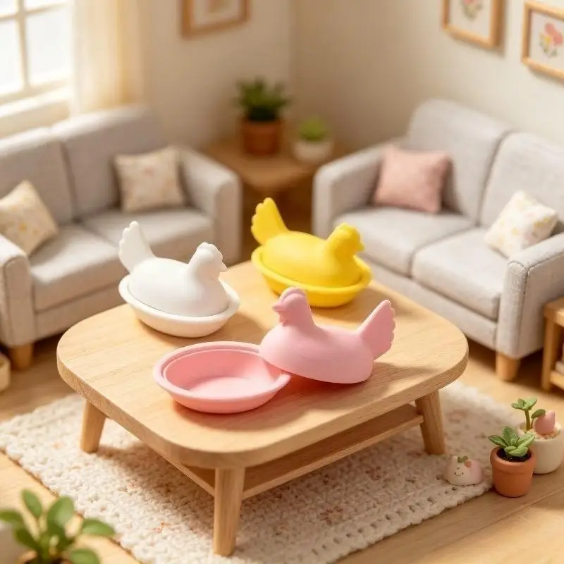 Mini Hen Design Storage Bowl with Lid 1/3Pcs Reusable Small Candy Container Creative Dollhouse Ornament for Home Gift Decor