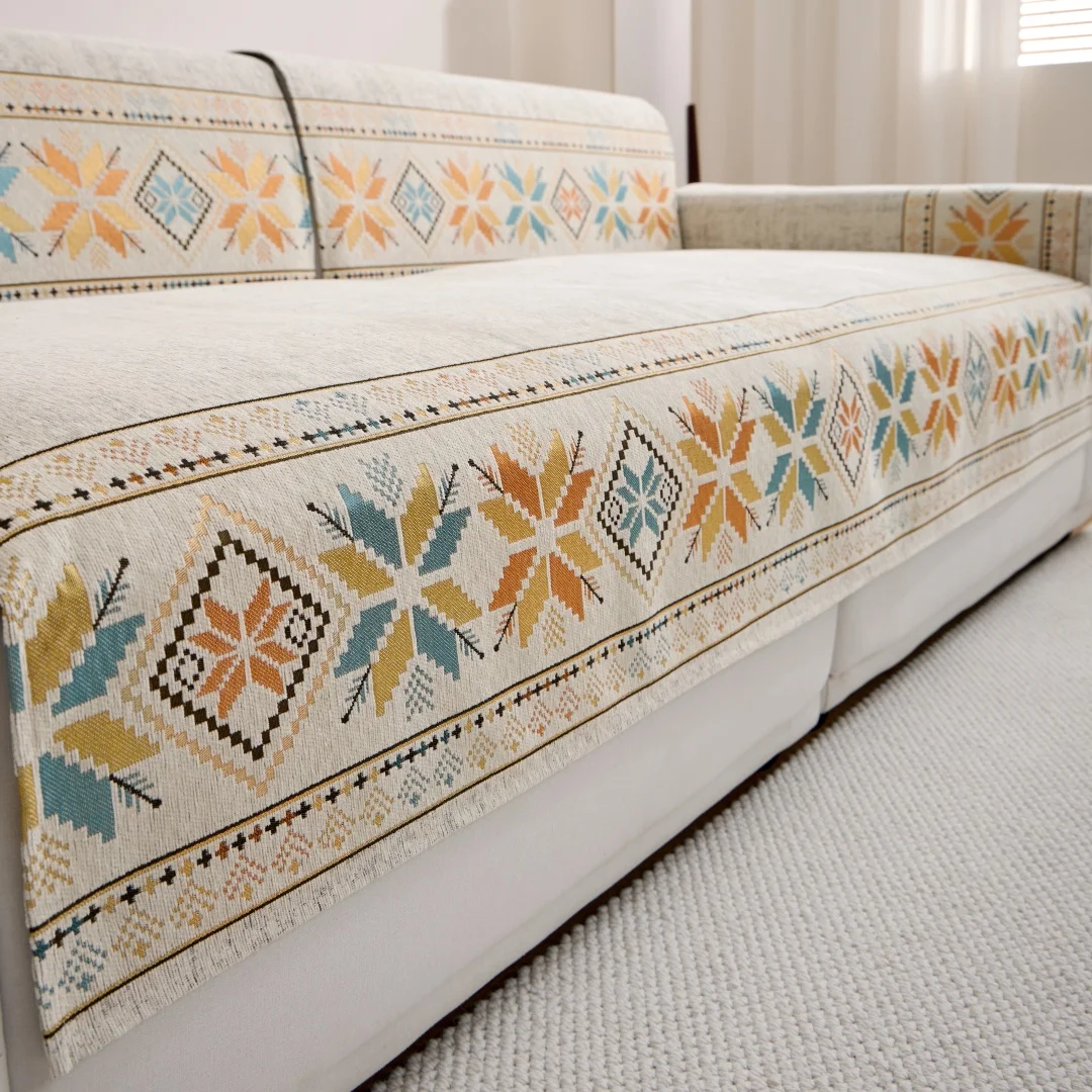 1 Stück Bohemian Jacquard Chenille Sofa Handtuch Boho Stil Sofabezug für alle Jahreszeiten Wohnzimmer Couch Möbelschutz Dekor – Detail 8