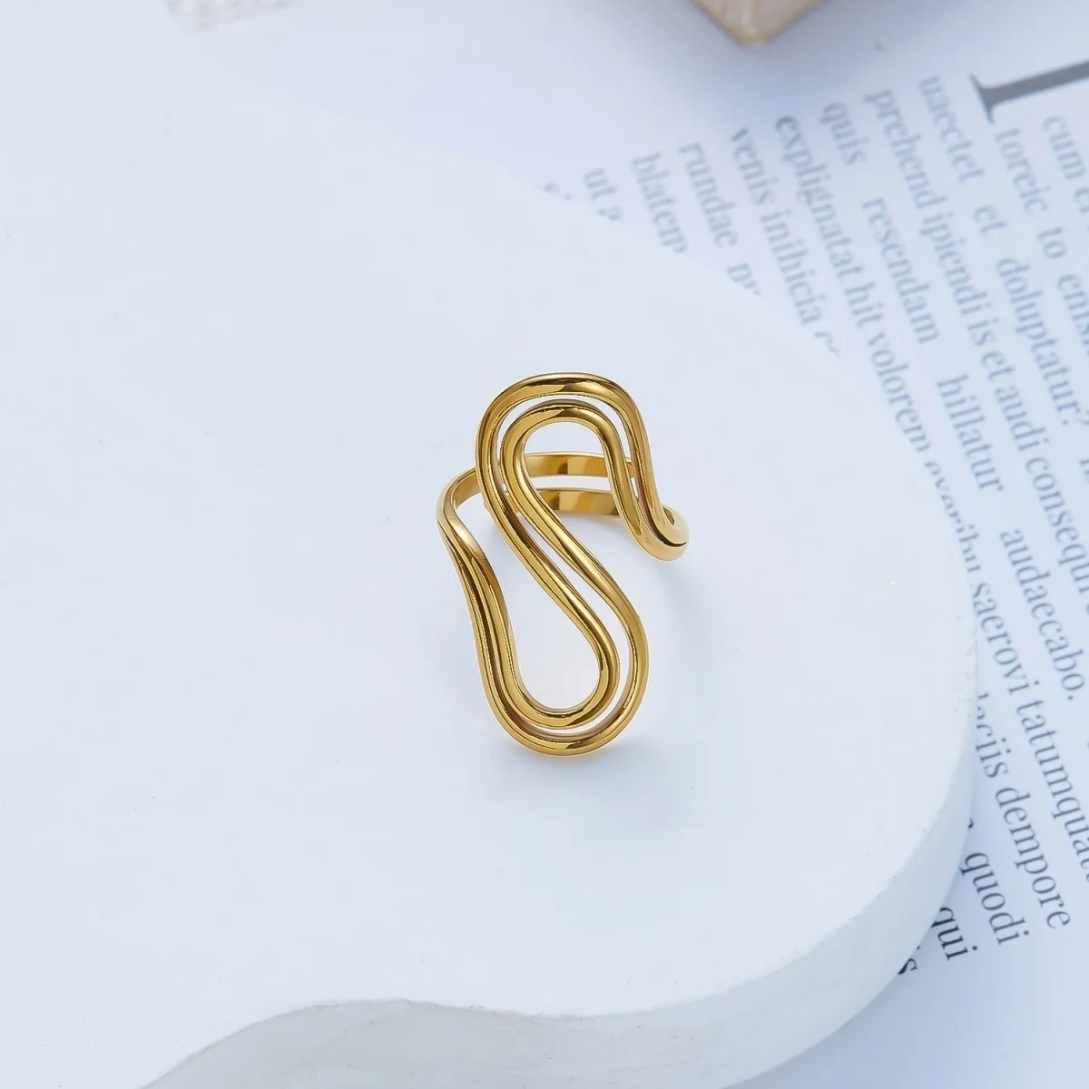 Hohle, doppelte Kreisringe aus Edelstahl mit Blattmuster und Imitationsperlen, S-förmige Ringe für Damen und Herren, Punk-Geometrie, stapelbare Ringe, Schmuck. – Detail 18