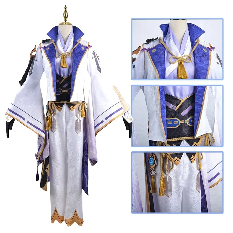 Kamisato Ayato fantasia cosplay masculina, uniforme Genshin Impact, trajes Anime Halloween, peruca para jogo