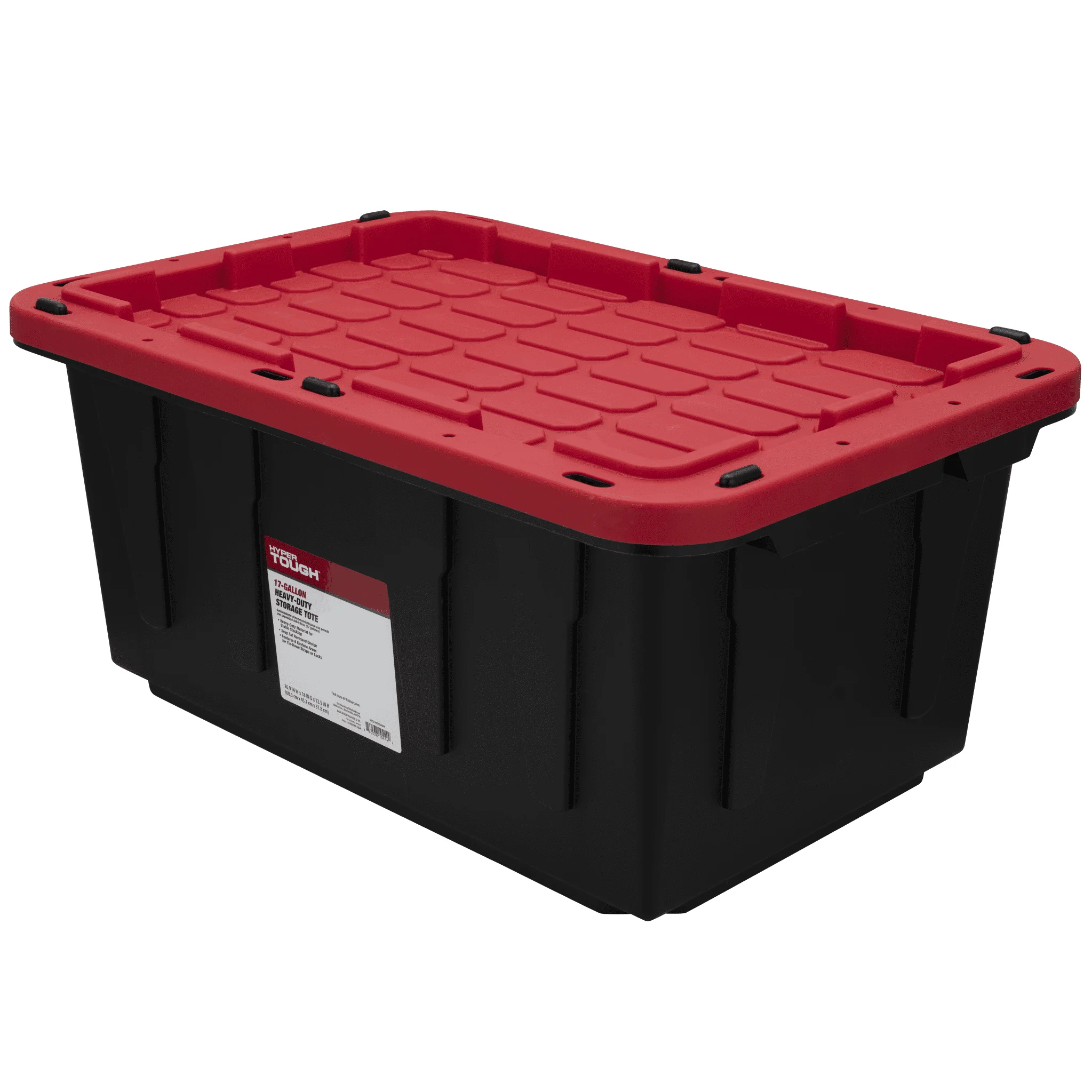 

Storage Bin, 17 Gallon Plastic Storage Container with Snap-On Lid, Black and Red