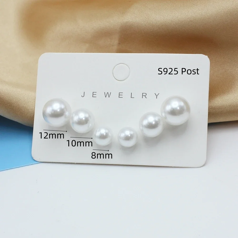 Ensemble de bijoux en perles blanches pour femmes, boucles d'oreilles à tige, tempérament doux coréen, vente en gros, cadeau pour filles, 8mm, 10mm, 12mm, 3 paires par lot