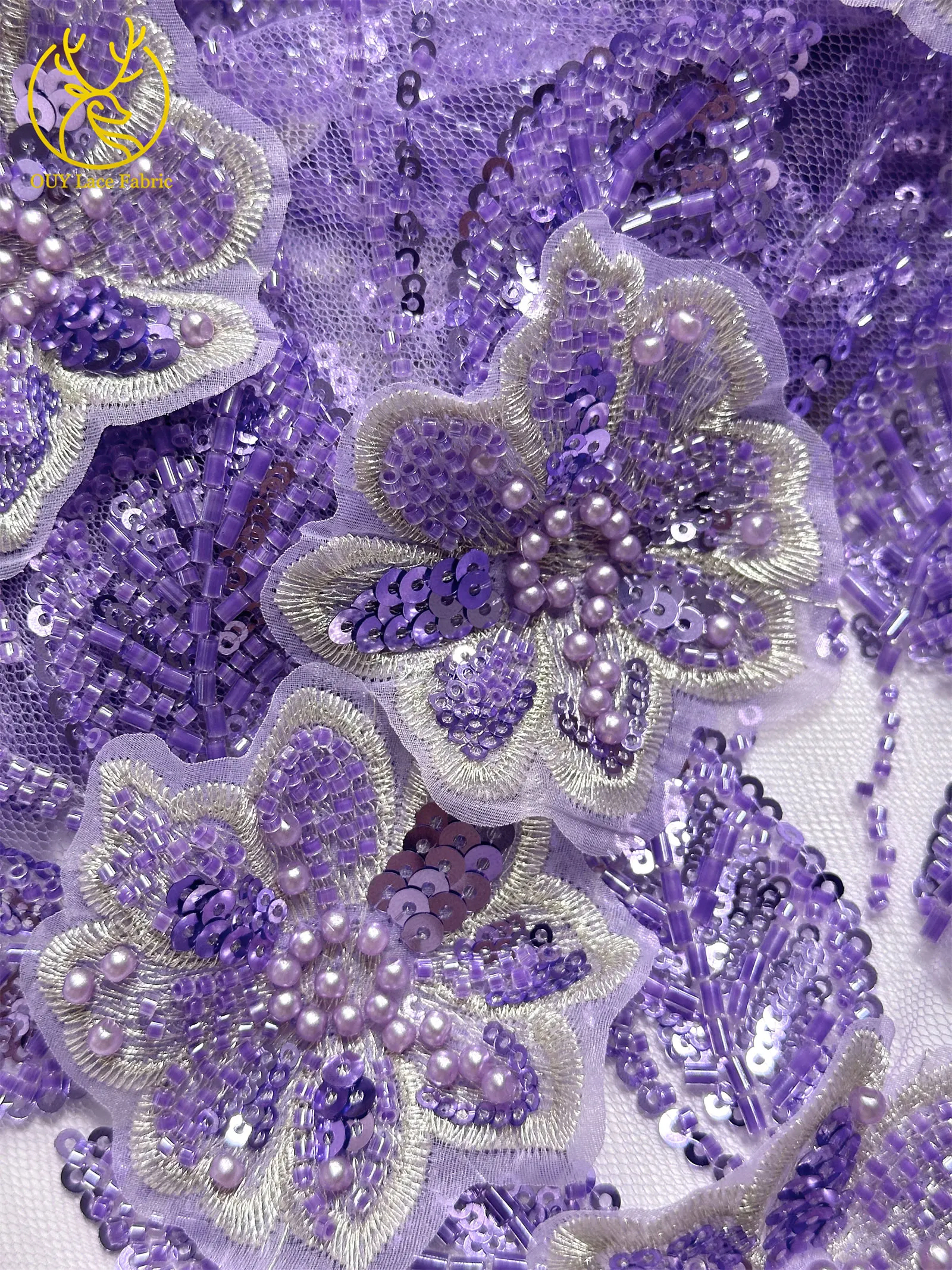 Französischer afrikanischer 3D-Spitzenstoff 2026 mit Perlen, hochwertige Pailletten-Stickerei für Frauen, Hochzeitskleid, nigerianischer Netzstoff zum Nähen – Detail 9
