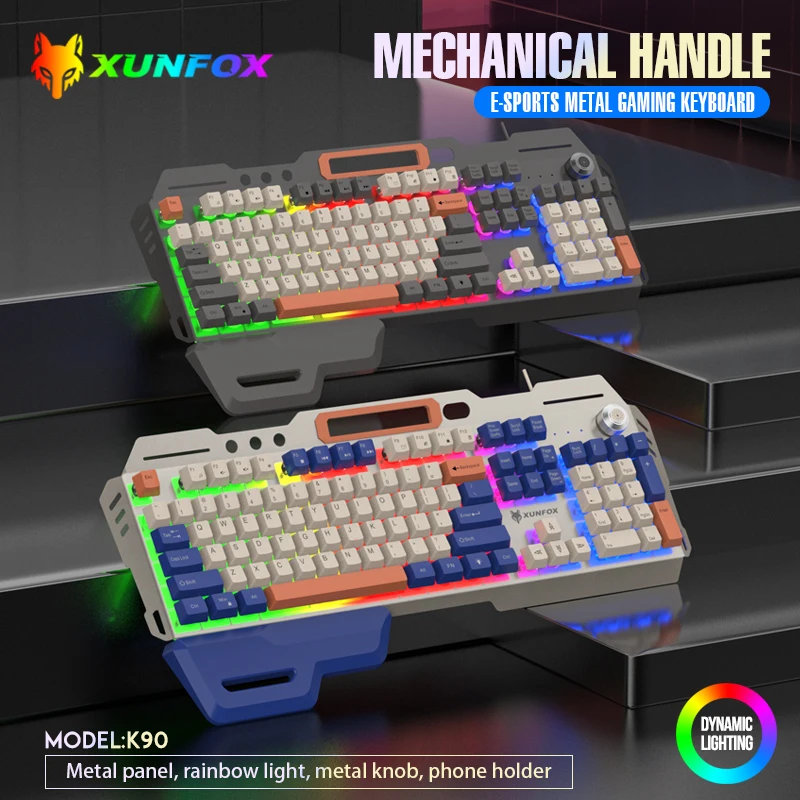 

XUNFOX K90Wired keyboard 104 keys with hand rest, high-looking full-key plug-and-play game office universal computer keyboard