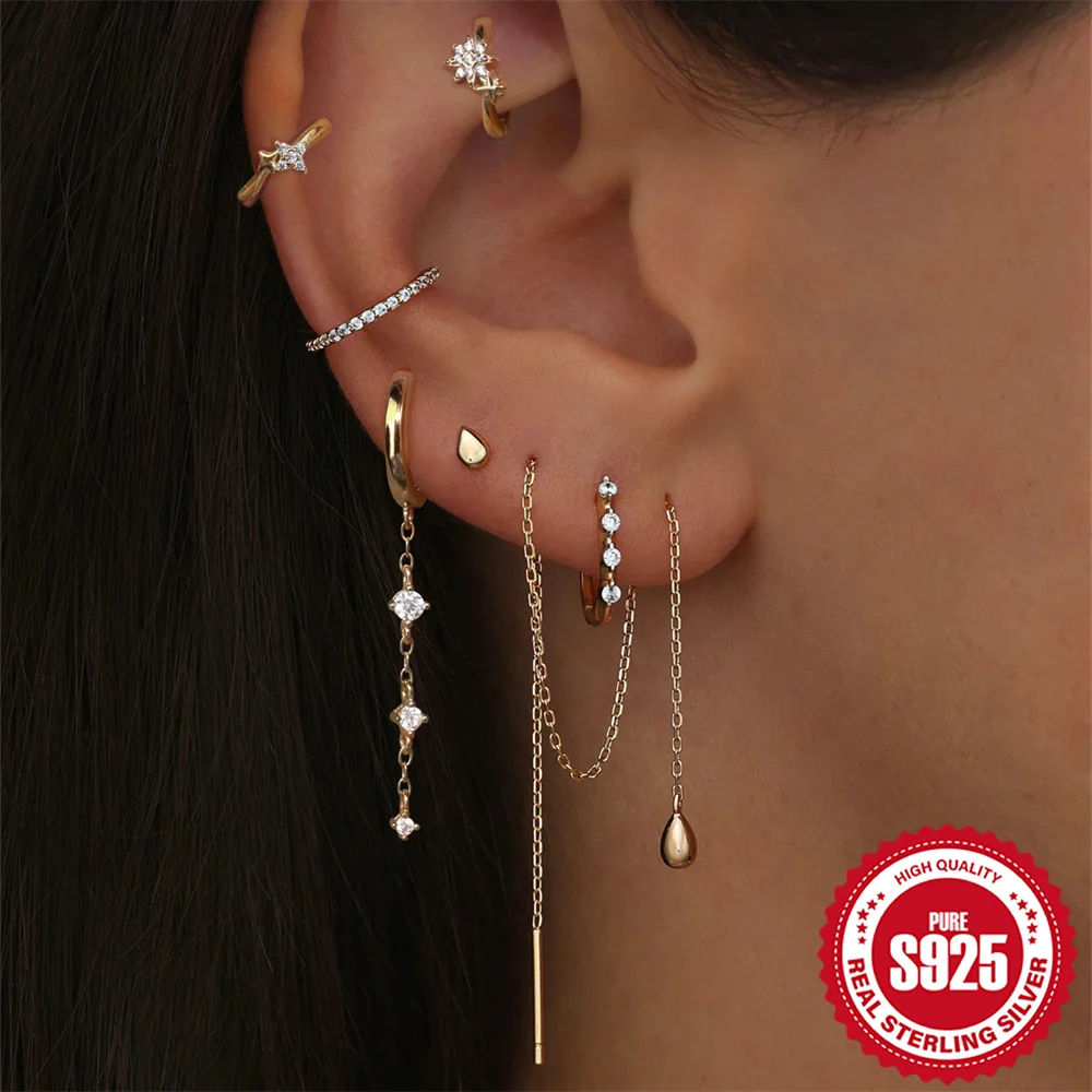 

AIDE S925 стерлингового серебра гладкие серьги с кисточками в виде капель воды для женщин модные индивидуальные серьги для пирсинга